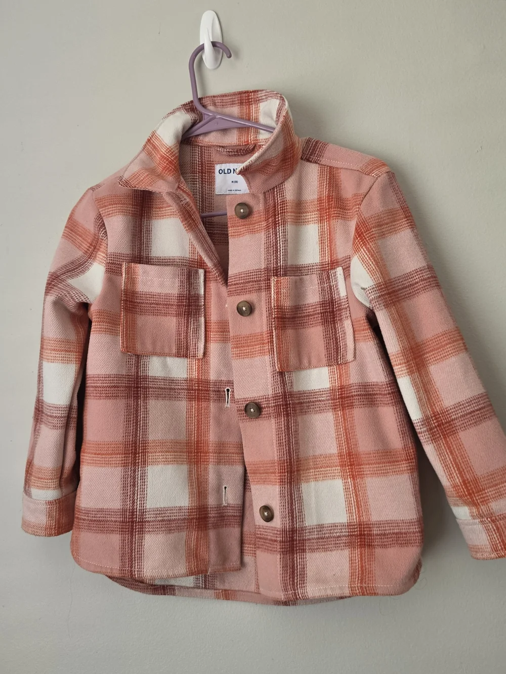 Old Navy Pink & Orange Plaid Kids Shacket